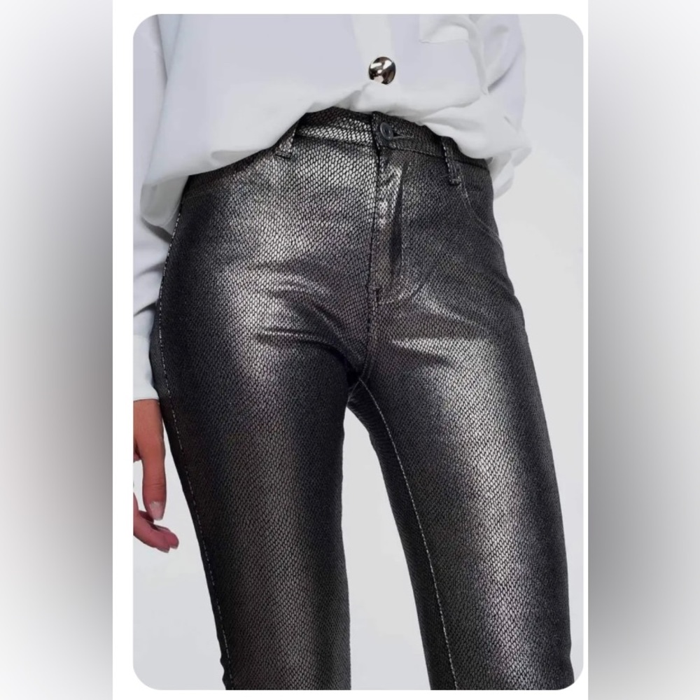 SILVER SNAKESKIN SNAKE JEANS PANTS MADE IN ITALY